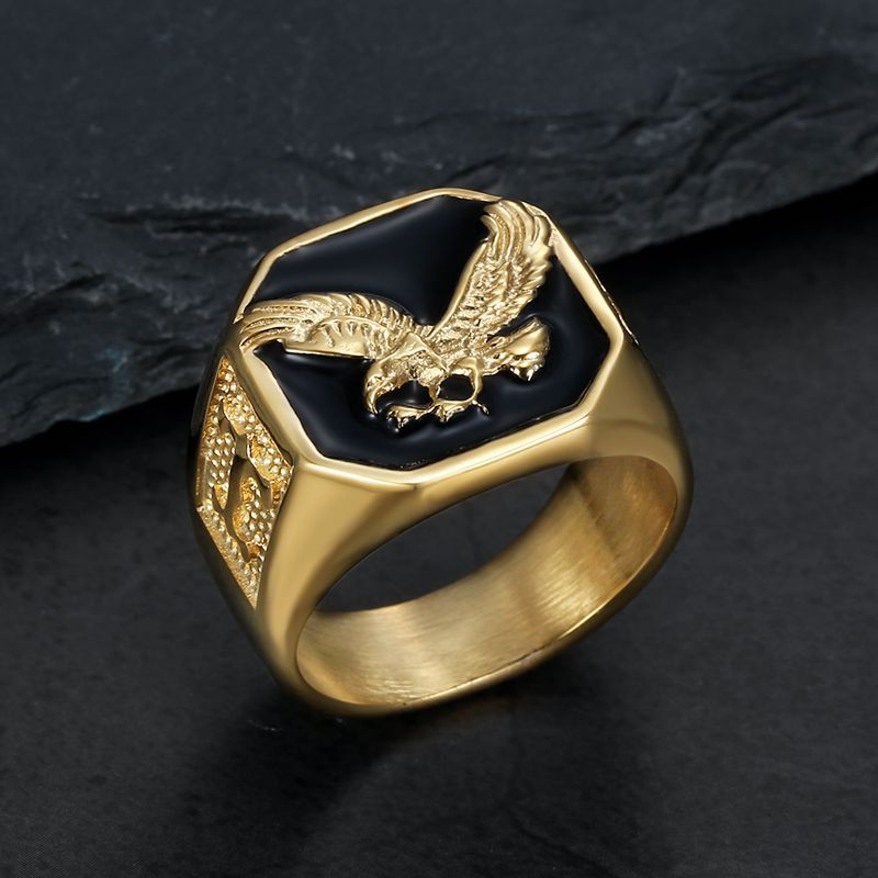 Planderful Hip Hop Ring Stainless Steel Gold Plated Epoxy Wings Eagle For Men Domineering