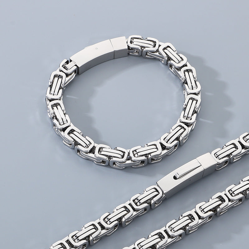 Personalized Byzantine Bracelet Titanium Emperor Chain Set