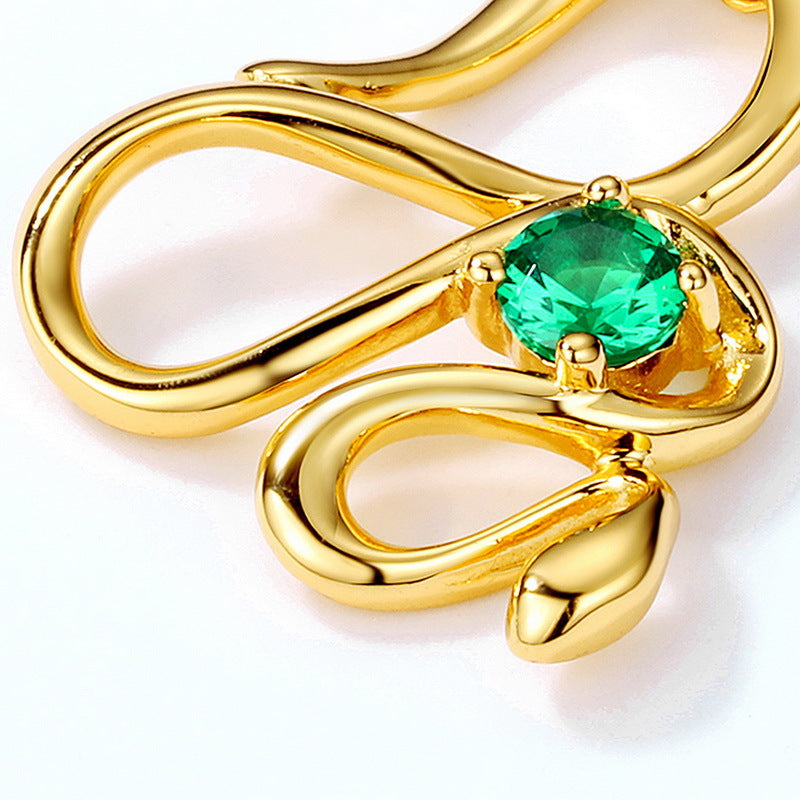 Green Zircon Curved Snake Sterling Silver Pendant