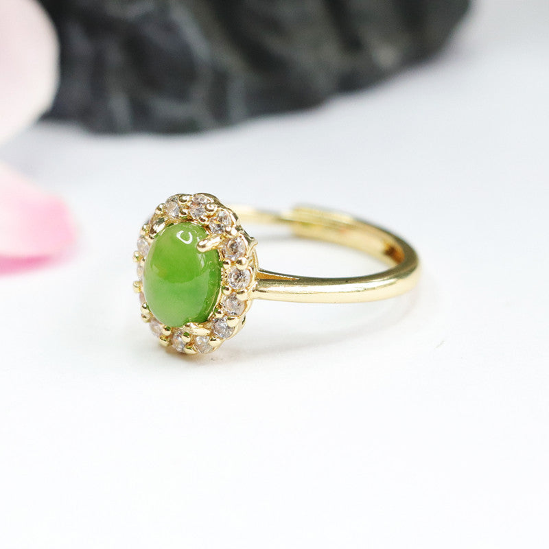 Natural Jade Jasper Ring with Zircon Accents