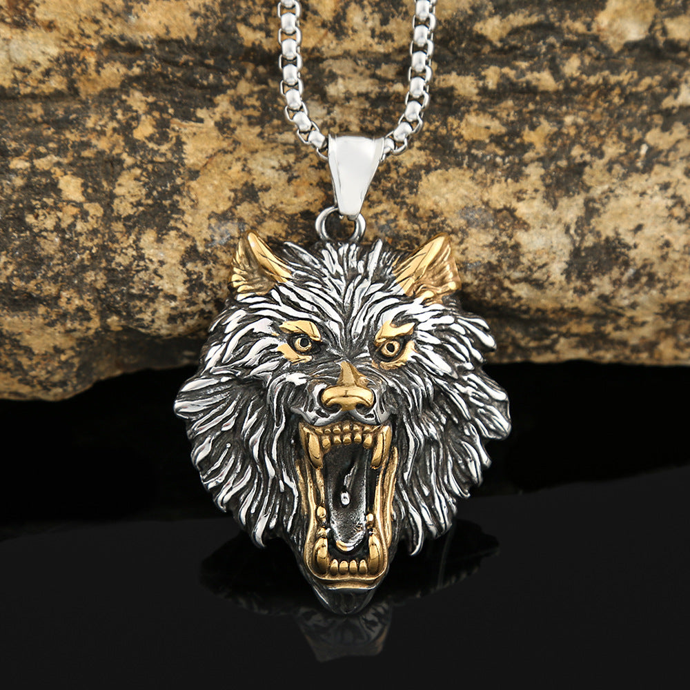 Nordic Hip-Hop Stainless Steel Viking Wolf Head Necklace