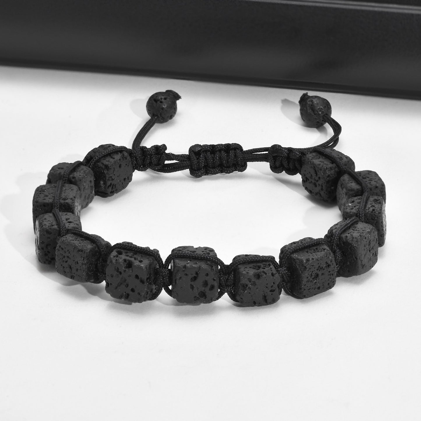Men's Black Bracelet Adjustable Square Volcanic Stone Jewelry