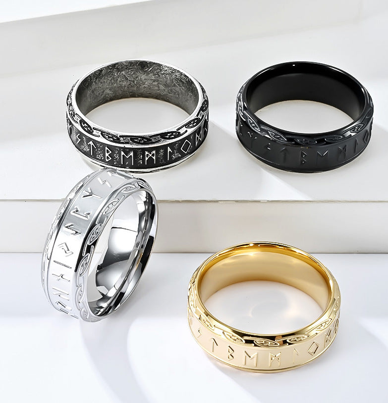 Nordic Style Viking Text Retro Silver Titanium Steel Ring