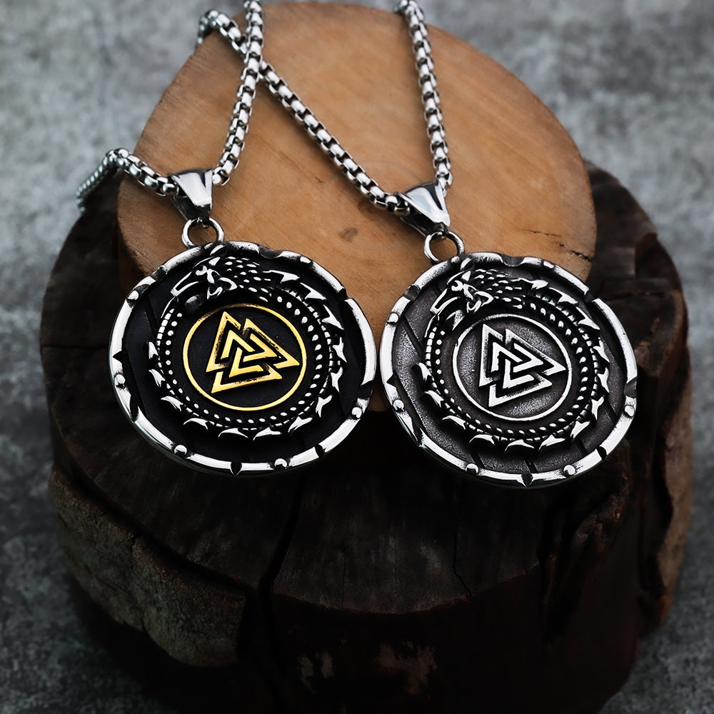 Viking Personality Fashion Dragon Triangle Rune Compass Pendant