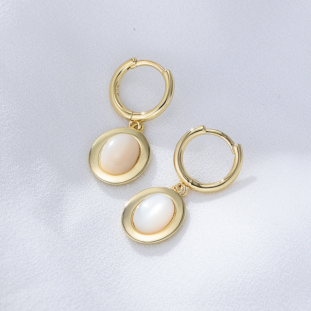 Natural White Shell Sterling Silver Earrings, High-End, Retro Earrings