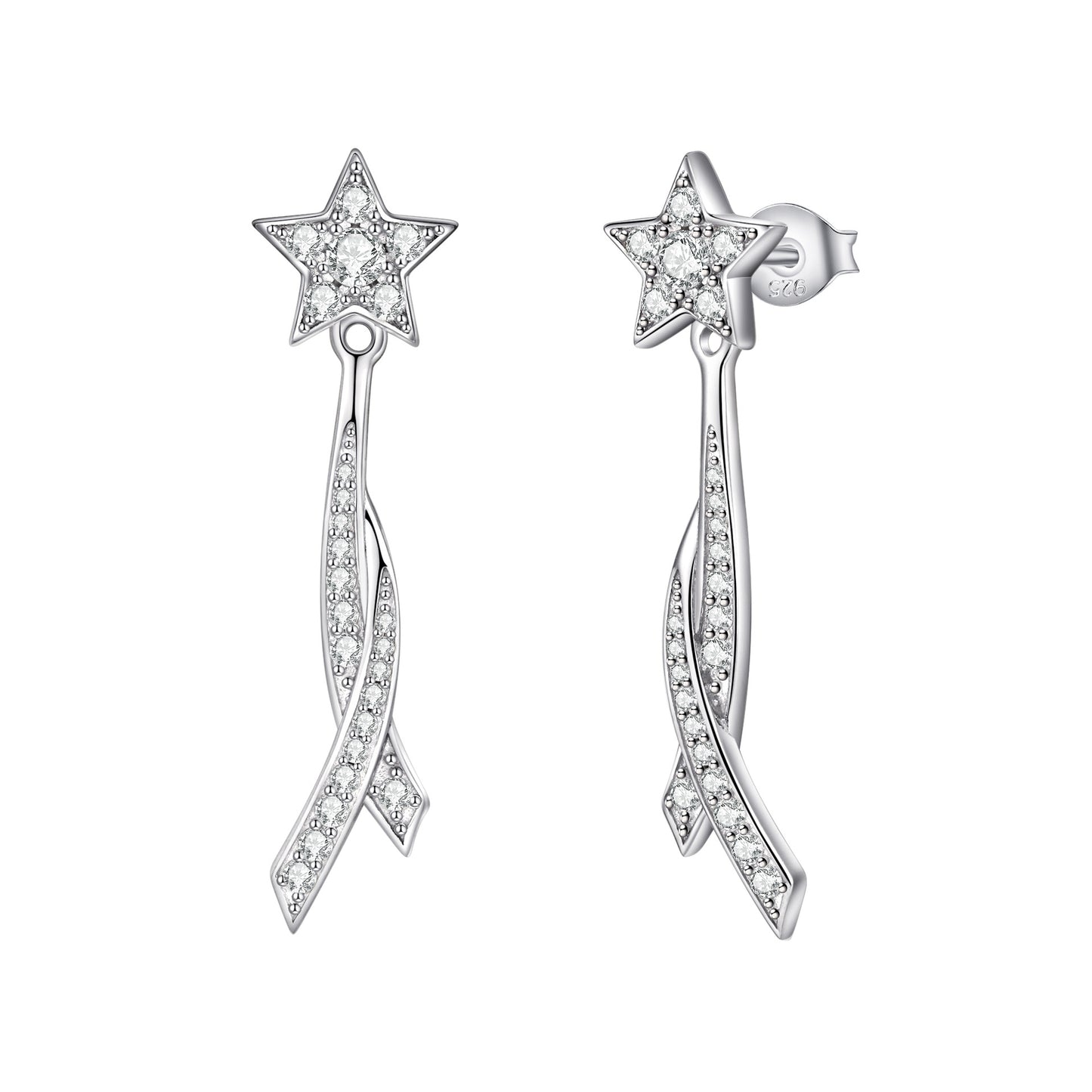 Planderful Sterling Silver Zircon Long Drop Earrings For Women Elegant Light Luxury Star Style
