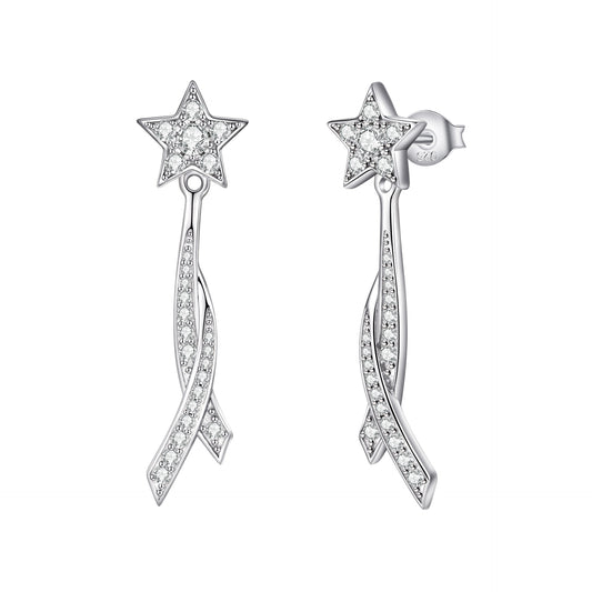 Planderful Sterling Silver Zircon Long Drop Earrings For Women Elegant Light Luxury Star Style