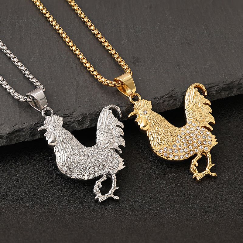 Planderful Premium Hip Hop Necklace Titanium Steel Gold Plated Rooster Pendant For Gen Z Fans