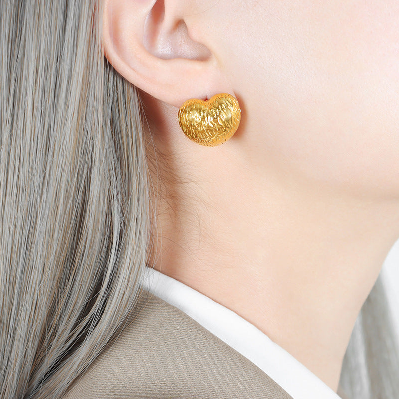 French Love Earrings: Elegant and Timeless Metal Peach Heart Earstuds with 18K Gold Plating