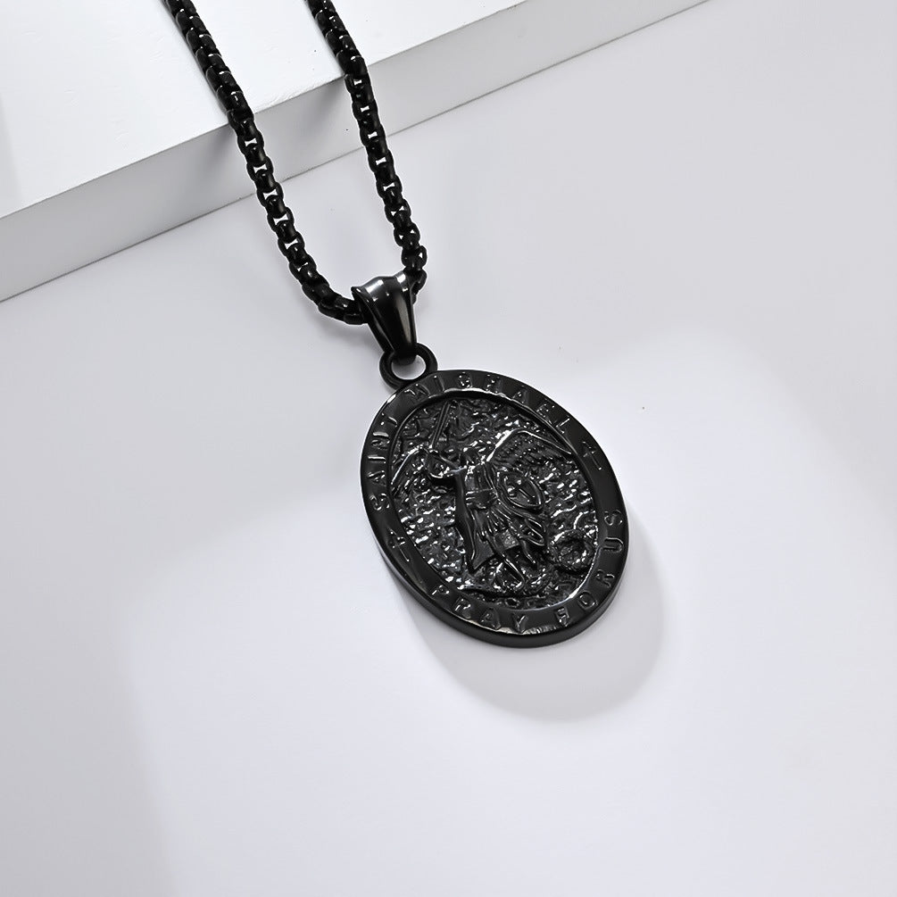 European and American Retro St. Michael's Archangel Titanium Steel Necklace for Men