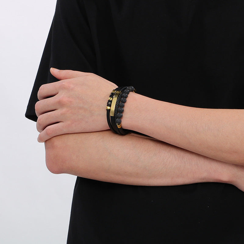 Planderful Magnetic Buckle Men's Bracelet Volcanic Stone