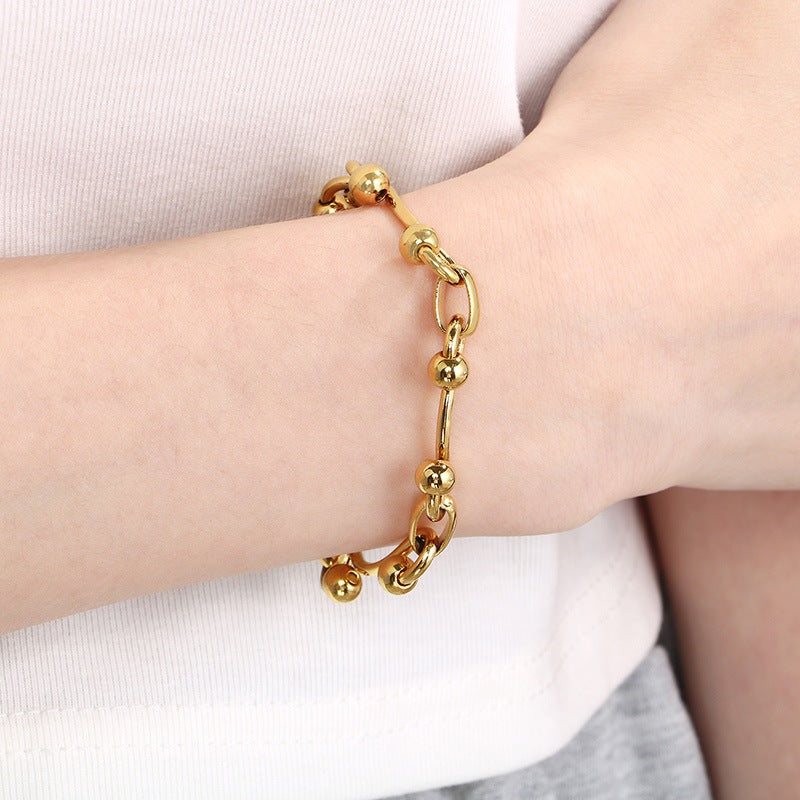 French Gentle Round Bead Twist Line Stainless Steel Twist Line Wave Round Bead Heavy Bracelet