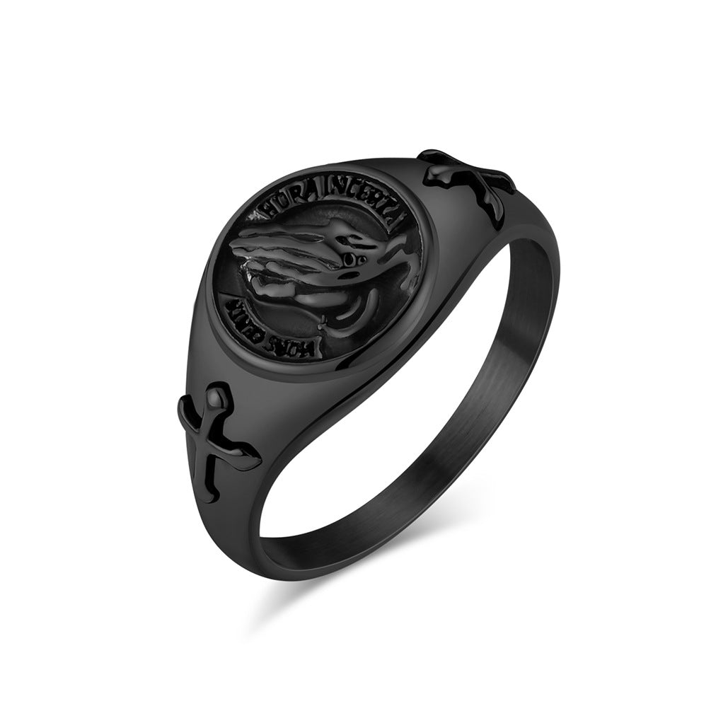 Planderful Hip Hop Prayer Hand Cross Ring Durable Titanium Steel For Men Women Vintage Style