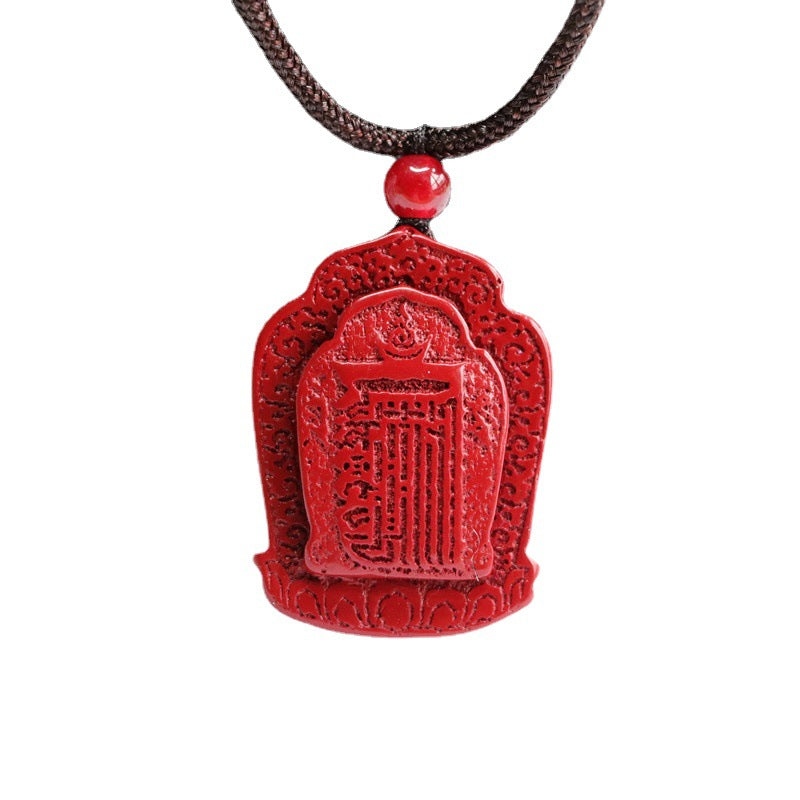 Purple Gold Sand Pendant with Cinnabar Stone and Six Character Proverbs
