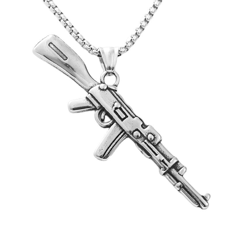 Personalized Punk Titanium Steel Gun Pendant Necklace for Men - Retro Trendy Stainless Steel Design