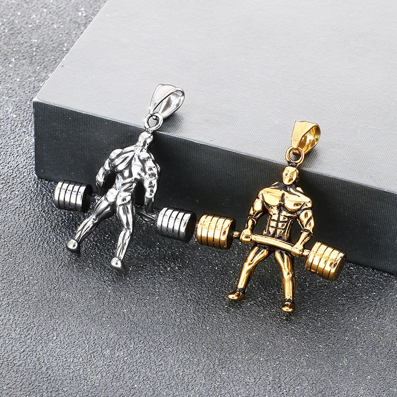 Sports Fitness Barbell Pendant, Hip Hop Retro Smear Weightlifting Stainless Steel Men's Pendant Necklace