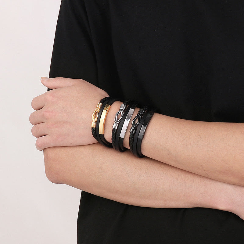 Planderful Magnetic Stainless Rope Leather Bracelet For Men