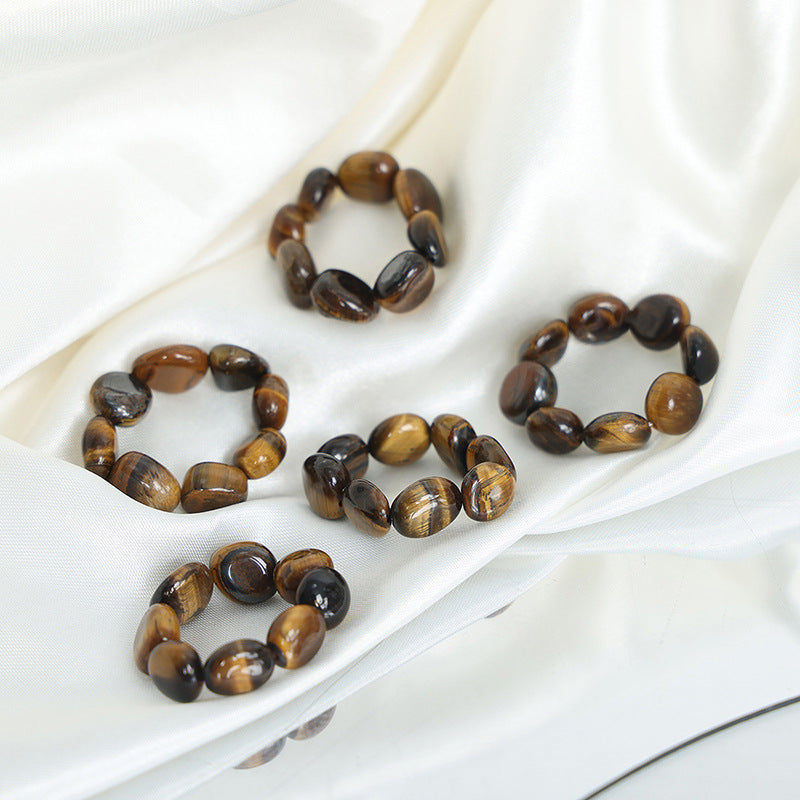 Tiger's Eye Stone Elastic Rope Ring - Elegant Everyday Genie Jewelry for Women