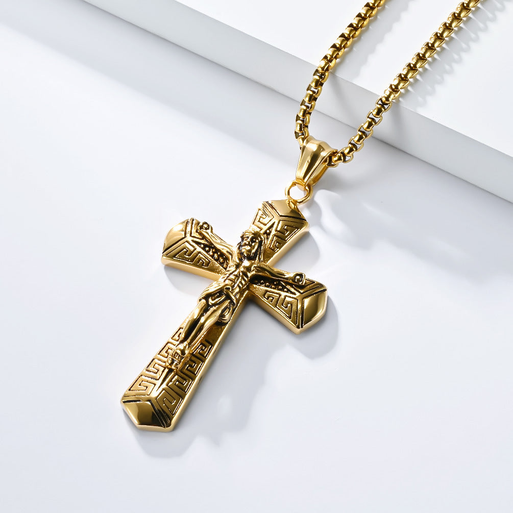 Planderful Stainless Steel Cross Necklace Personalized For Men With Retro Hip Hop Style Titanium Pendant