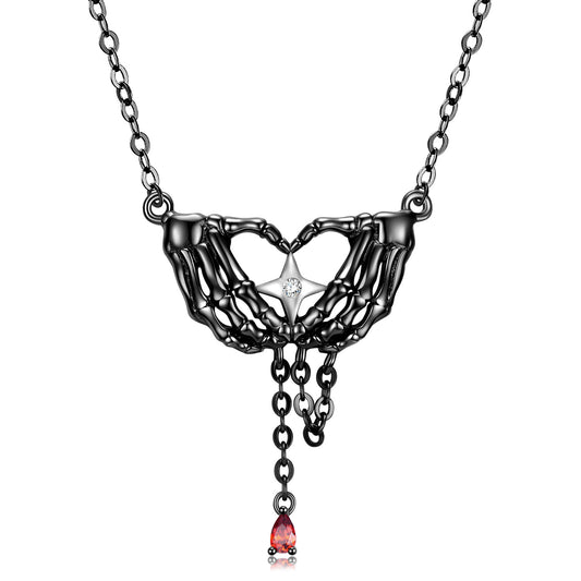 Halloween Skull Hand Handheld Star Tassel Silver Necklace