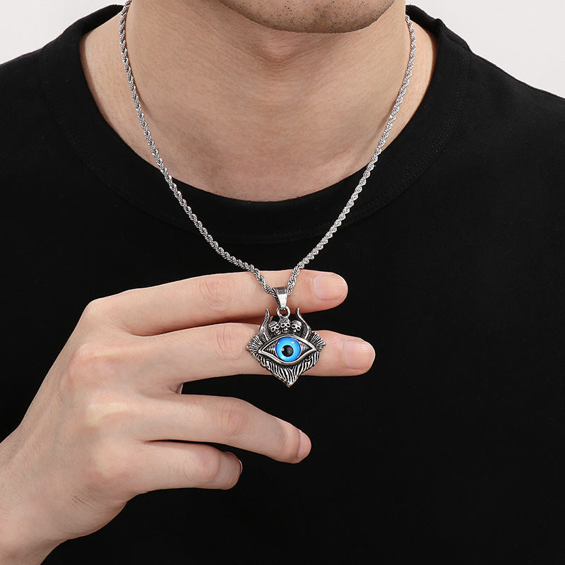 Punk Skull Pendant, Dark Satan Ground Crack Ghost Demon Eye Titanium Steel Necklace