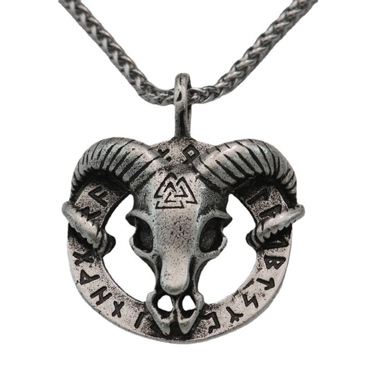 Nordic Viking Rune Sheep Head Pendant Necklace - Men's Wholesale Jewelry