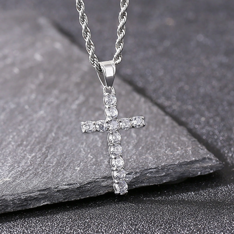 Planderful Zircon Cross Pendant for Men Stainless Steel
