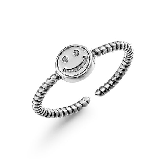 Smiling Face Spiricle Opening Sterling Silver Ring