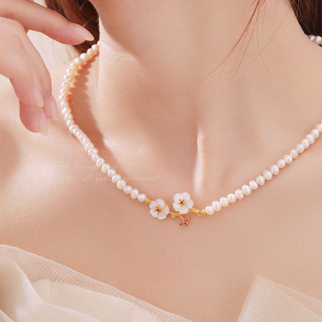 Sterling Silver Freshwater Pearl Plum Blossom Necklace