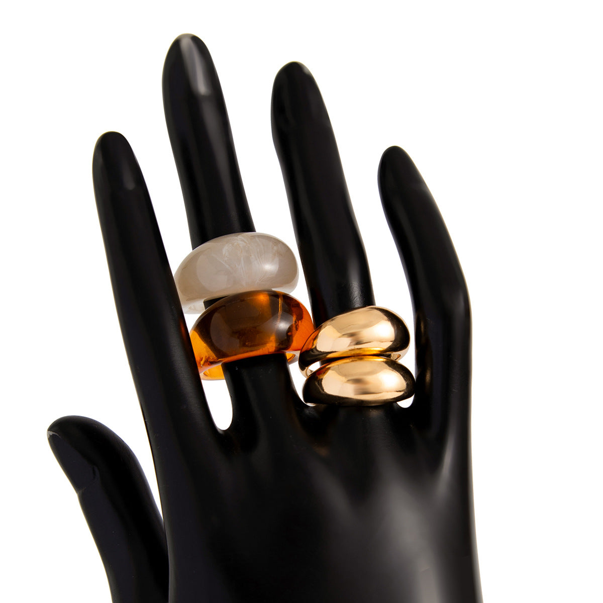 Planderful Geometric Landscape Ring Set With Resin Inlay Vienna Verve Collection Statement Jewelry For Women