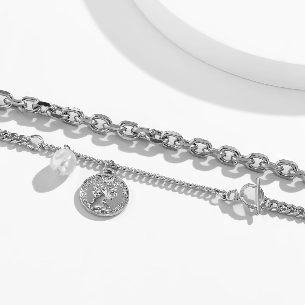 Planderful Vienna Verve Imitation Pearl Necklace With Hollow Cross Double Layer Design For Women Statement Jewelry