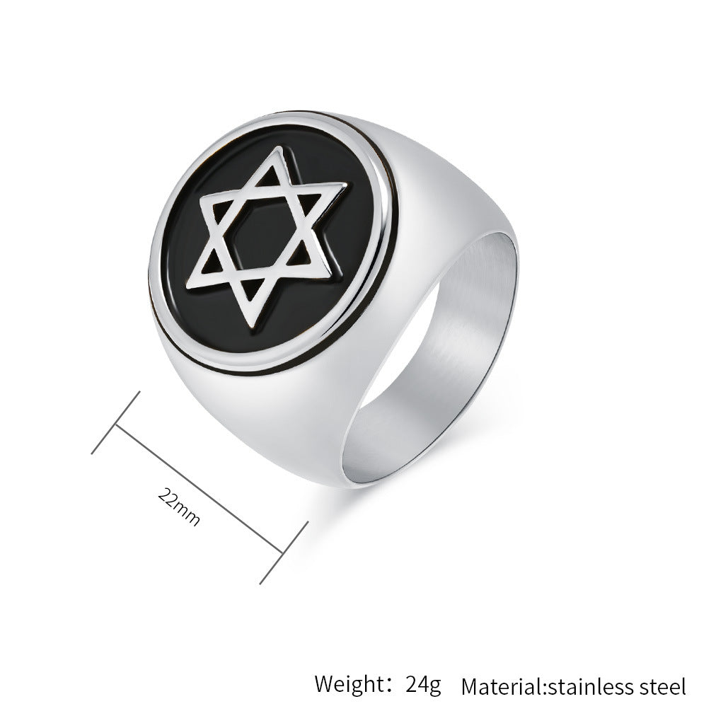 Planderful Durable Titanium Steel Hexagram Star Of David Mens Ring For Trendsetters Size 7 To 12