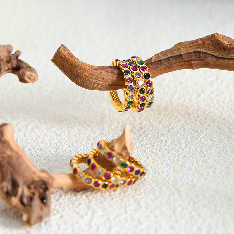 Luxurious Colorful Zircon Titanium Steel Ring for Stylish Women