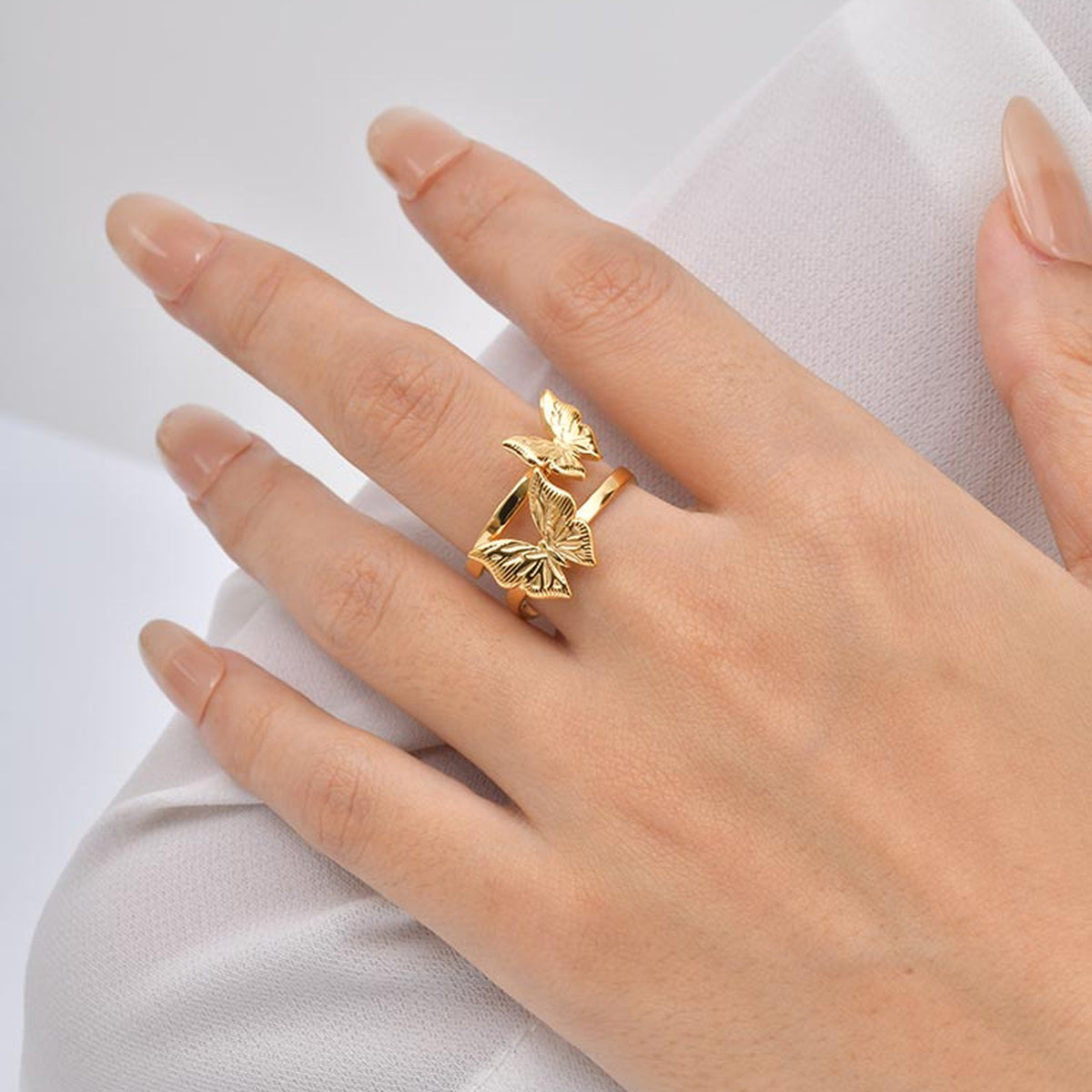 Stainless Steel Cold Wind – Butterfly Heart-Shaped Open Ring