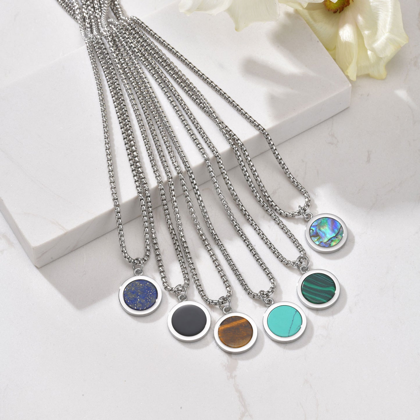 Planderful Abalone Shell Necklace Mens Stainless Steel