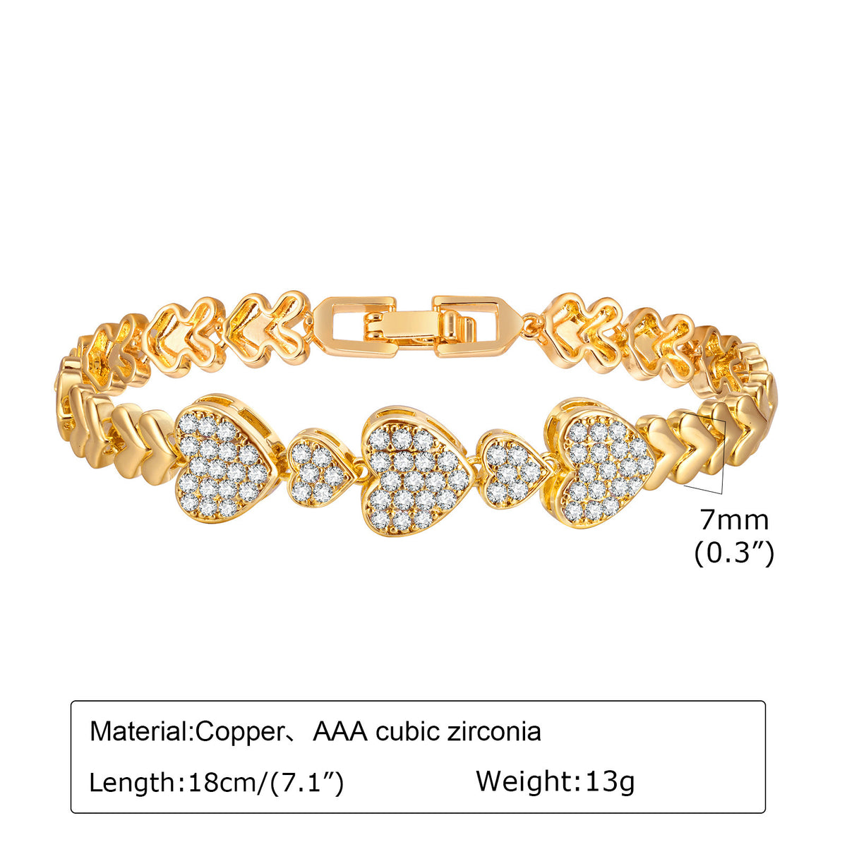 Heart Zircon Cuban Chain Copper Bracelet