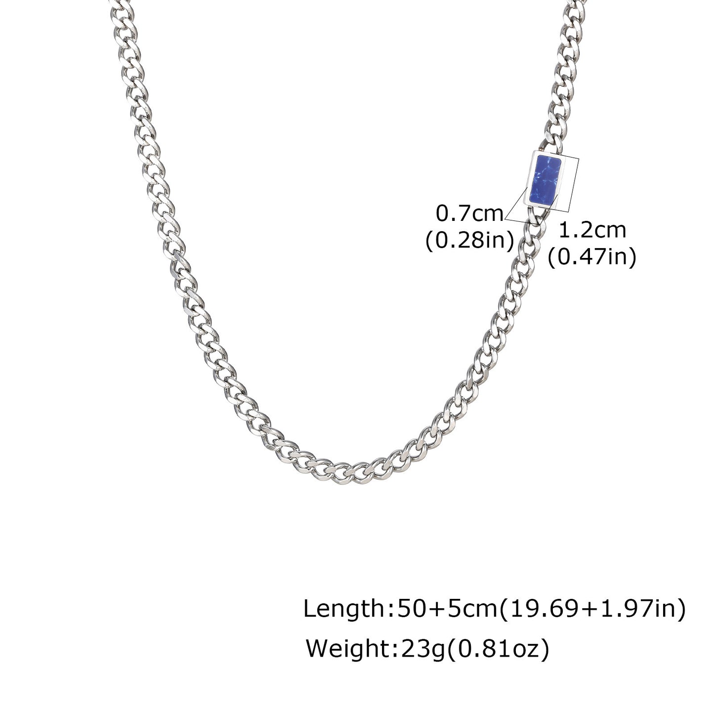 Stainless Steel Grinding Chain Square Tiger's Eye Stone Shape Sense Cool Sa Necklace