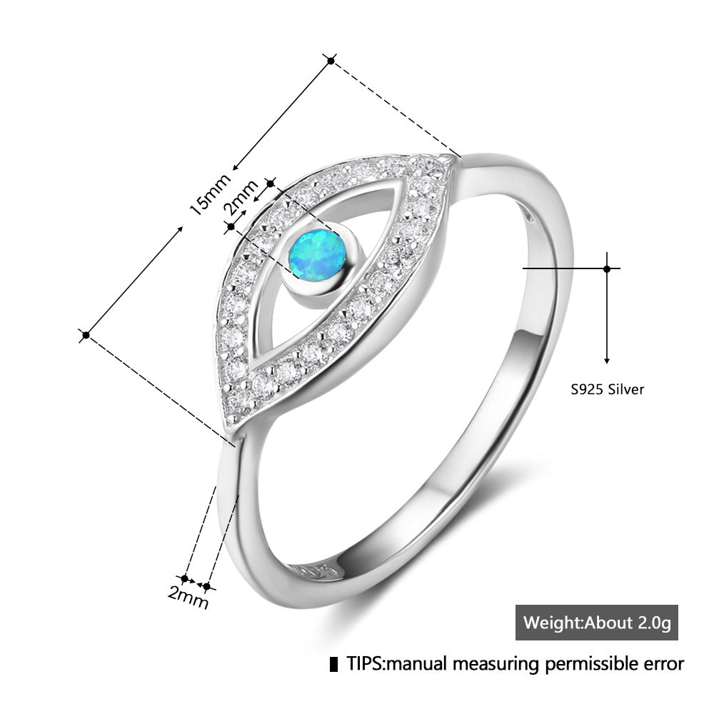 Planderful Jewelry Opal Ring In Sterling Silver Geometric Blue Eye Gods Eye Style