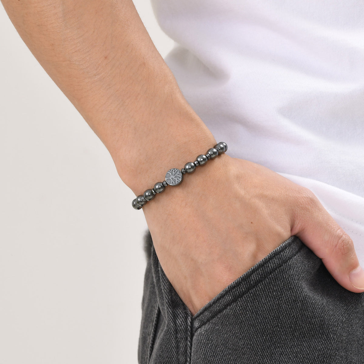 Tree of Life Tiger's Eye Braided Black Stainless Steel Bracelet
