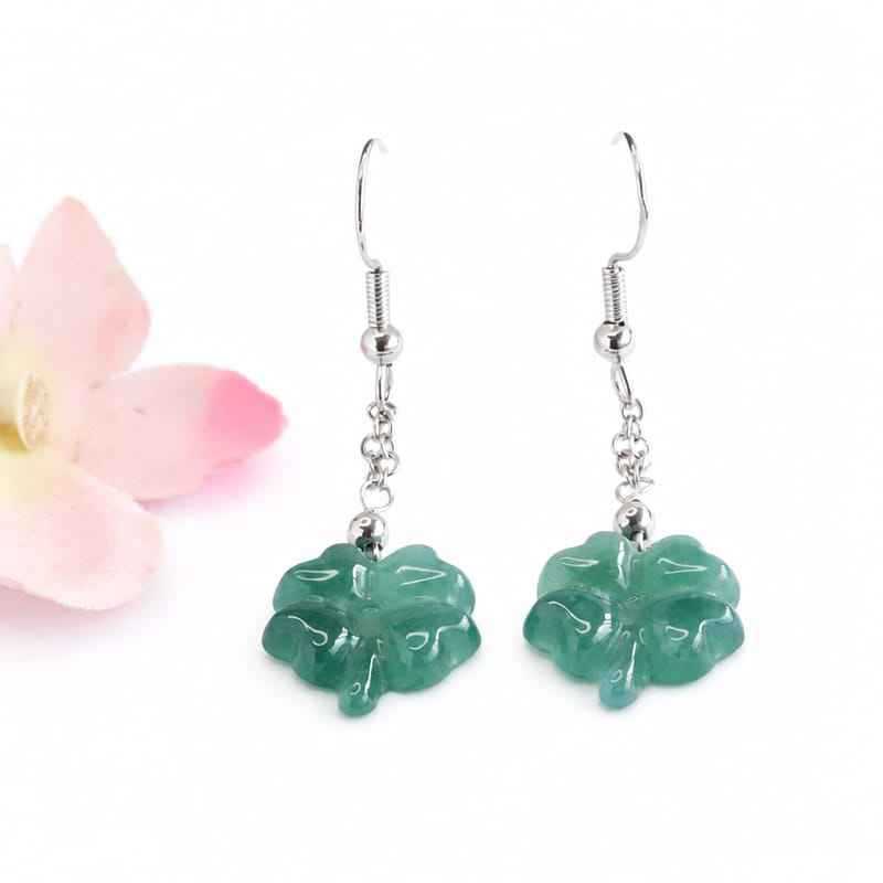 Jadeite Clover 925 Silver Hook Earrings