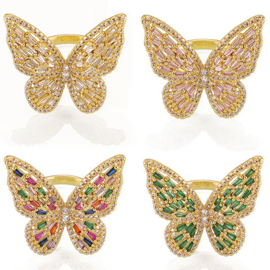 Colorful Zircon Butterfly Copper Ring - Trendy Everyday Wear