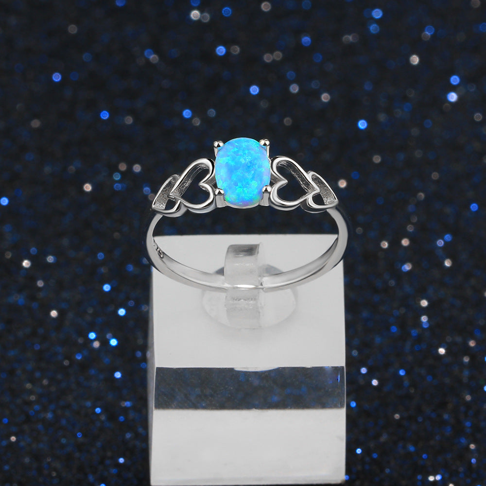 Planderful Jewelry Sterling Silver Blue Opal Ring for Couples - Elegant Everyday Design with Opal Gemstone and S925 Material