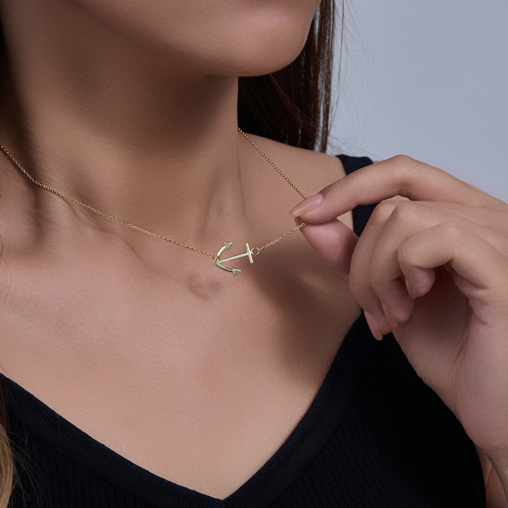 Anchor Pendant With Pure Silver Necklace, Hip-Hop Trendy Elegant Ladies'
