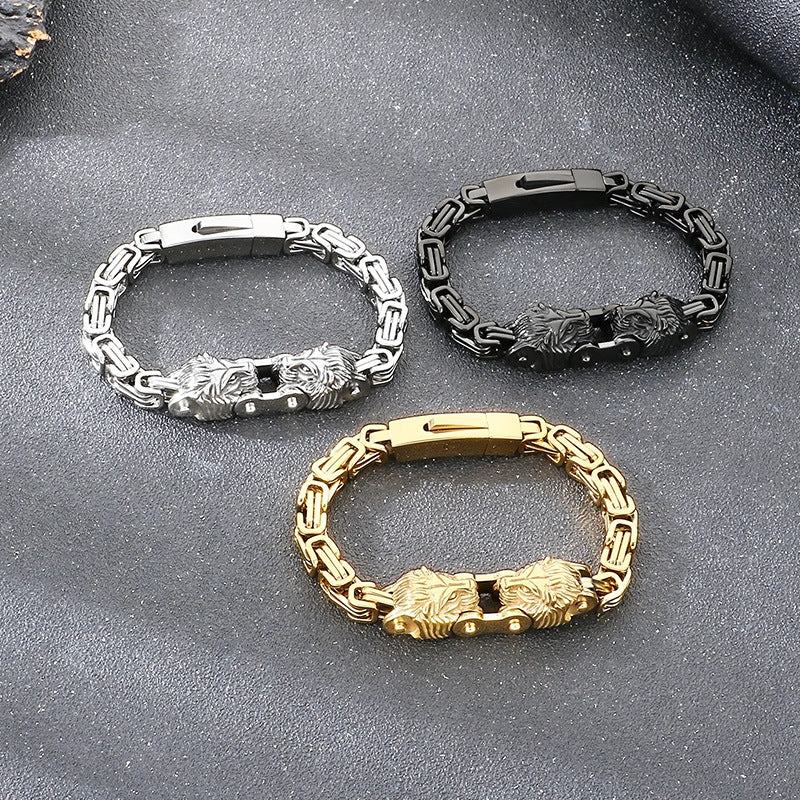 Oxidized Lion Head Emperor Chain Titanium Steel Men's Bracelet