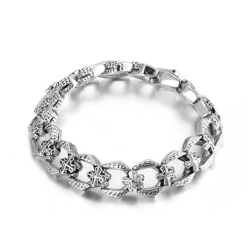 Punk Style Stainless Steel – Cross Flower Men's Titanium Steel Bracelet