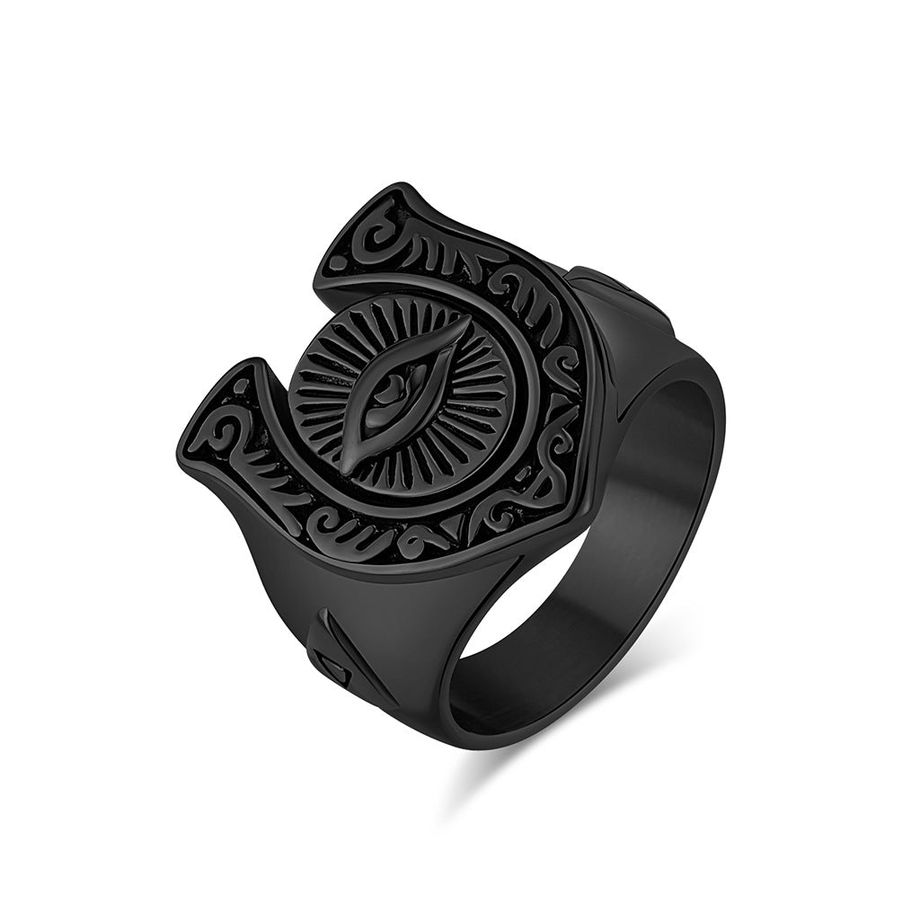 European American Retro Horseshoe Titanium Steel Ring for Men