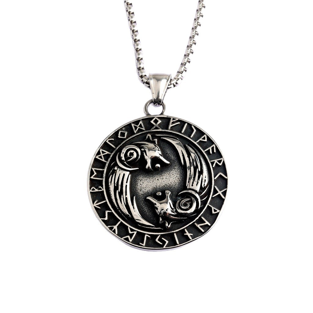 Vintage Viking Wolf Stainless Steel Men's Pendant Necklace