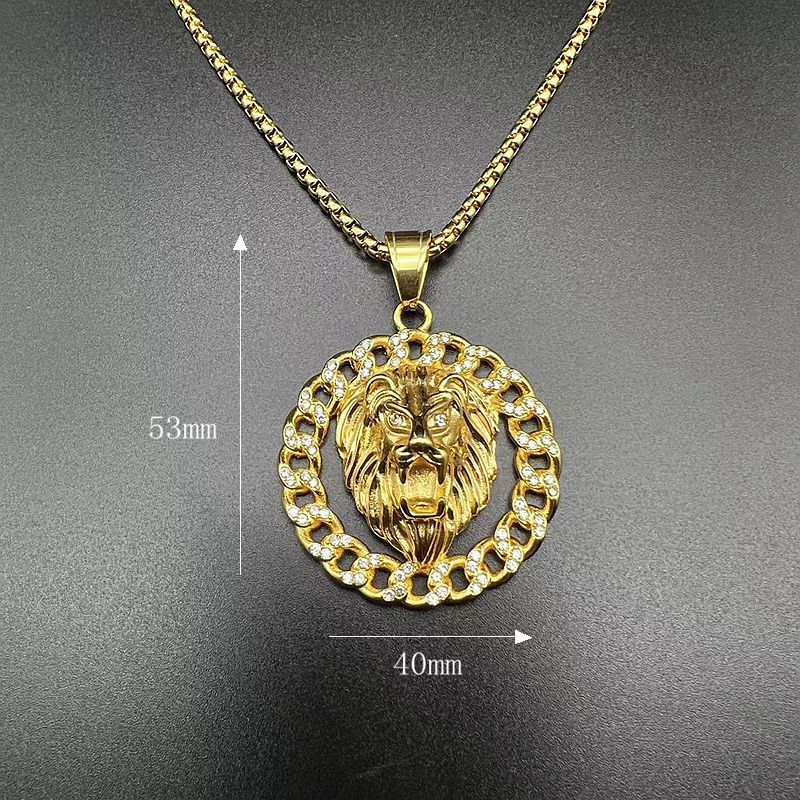 Zircon Necklace – Statement Hip Hop Lion Head Pendant Gold Plated Titanium Steel Jewelry