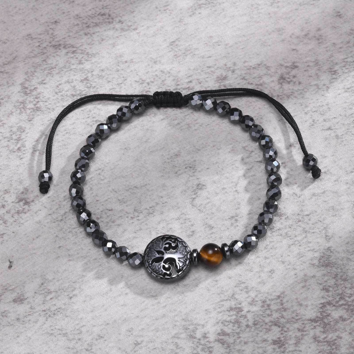 Tree of Life Tiger's Eye Braided Black Stainless Steel Bracelet