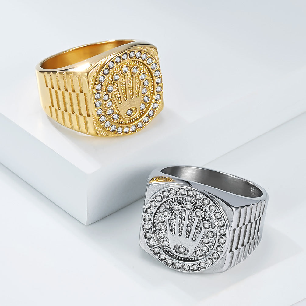 Planderful Shop Steel Crown Ring For Men Full Zircon